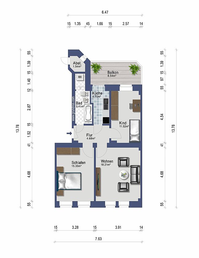 Grundriss für Exposé WHG323