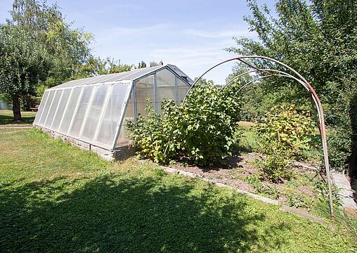 Garten mit Gewächshaus Garten mit Gewächshaus